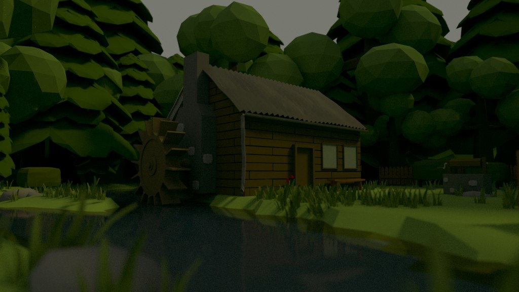 Low Poly forest and water mill. preview image 1